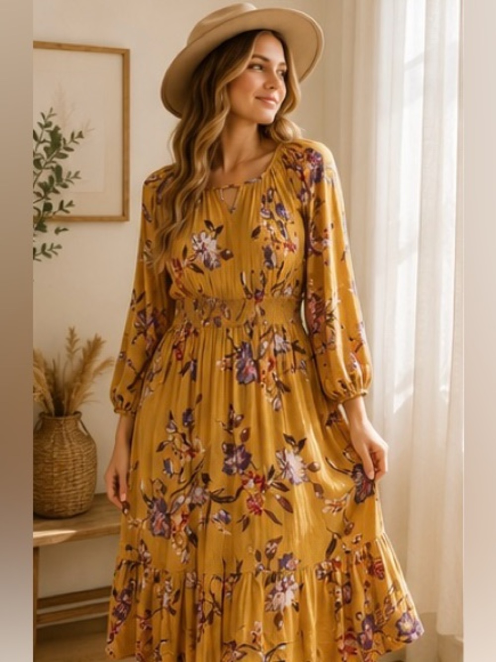 Roolee Mustard Floral
Midi Dress Size Small